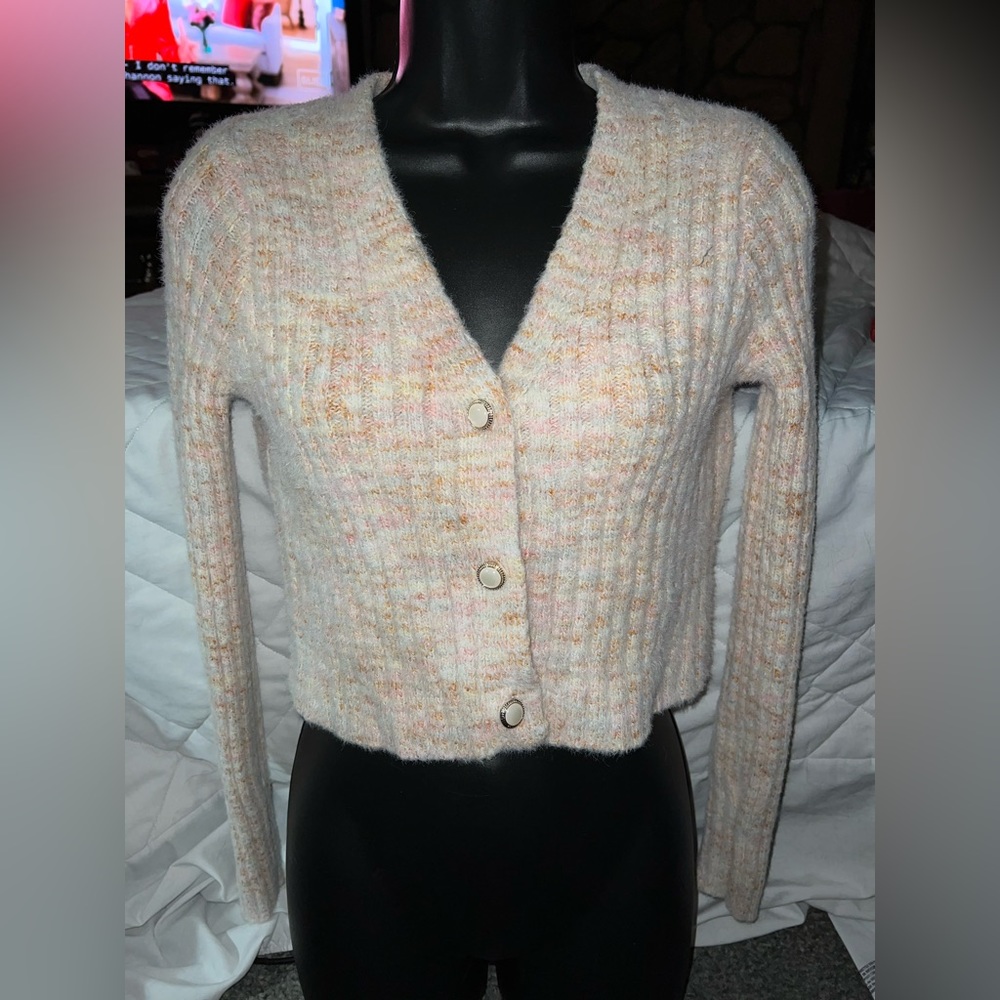 Shrinking Violet Cropped Button Up Sweater